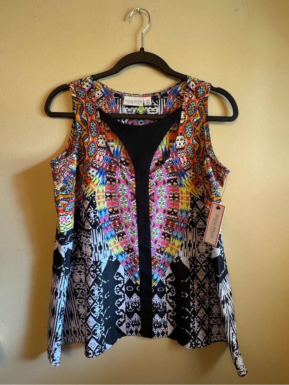 Bisou Bisou Black-Accented Multicolor Tribal Print Tank